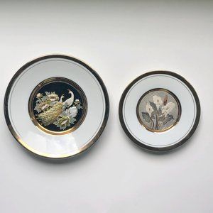 Two The Art of Chokin Gold Trim Japan Textured Wall Art Decor China Plates EUC